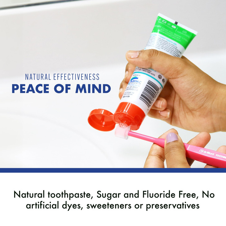 Brilliant Oral Care Kids Fluoride Free Toothpaste Spry Gel with Xylitol Strawberry Banana Flavor for Ages 3 Months 2 fl