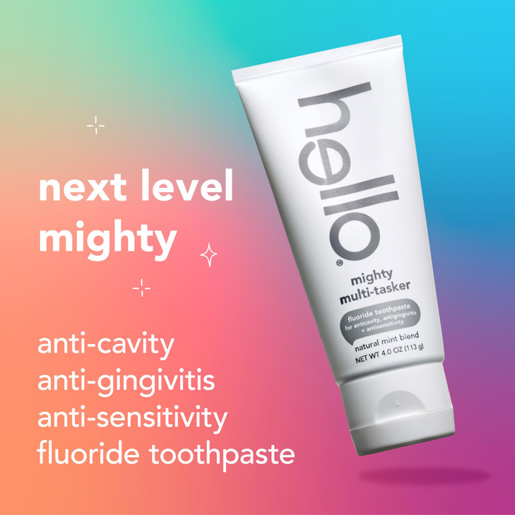 hello 8 in 1 Mighty MultiTasker Fluoride Toothpaste Pack SLS Free Toothpaste with Fluoride Antigingivitis and Antisensit