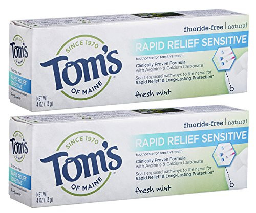 Toms of Maine Natural Rapid Relief Sensitive Toothpaste Natural Toothpaste Fresh Mint 4 Ounce Pack of 2