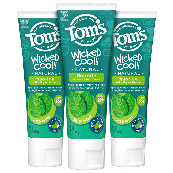 Toms of Maine ADA Approved Wicked Cool Fluoride Childrens Toothpaste Natural Toothpaste Dye Free No Artificial Preservat