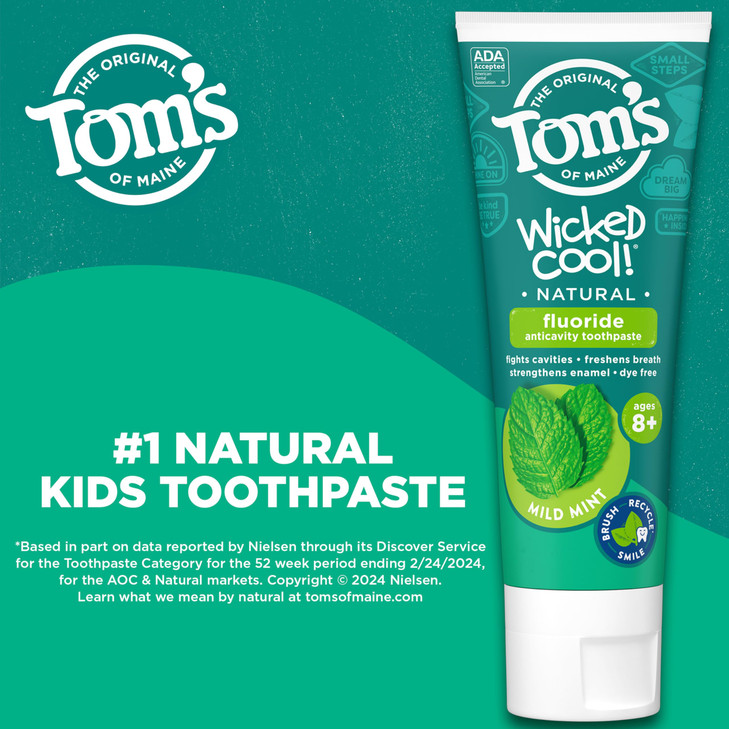 Toms of Maine ADA Approved Wicked Cool Fluoride Childrens Toothpaste Natural Toothpaste Dye Free No Artificial Preservat