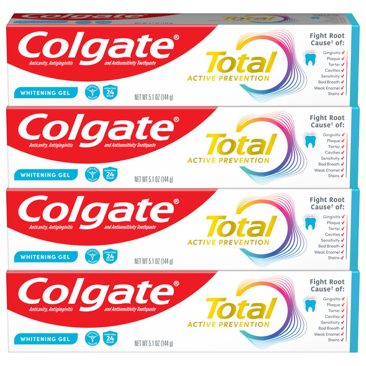 Colgate Total Active Prevention Whitening Gel Toothpaste with Fluoride Bulk with Clinically Proven Formula That Fights P