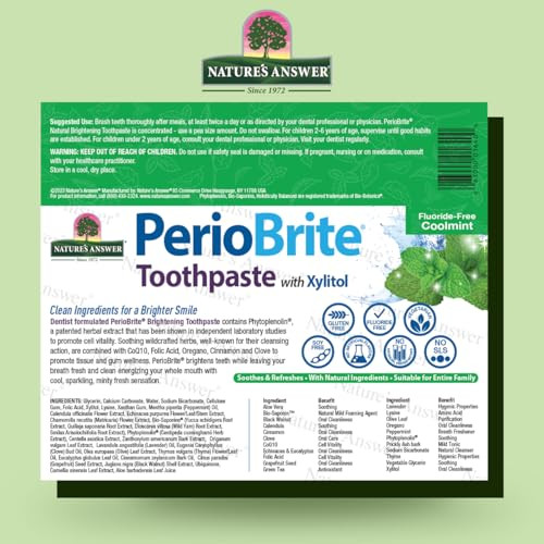 Natures Answer PerioBrite Natural Toothpaste Cool Mint 4Ounce Pack of 2 Fluoride Free with CoQ10 Folic Acid Naturally Wh