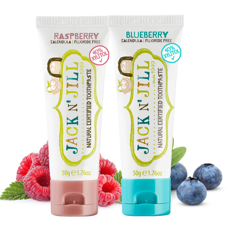 Jack N Jill Natural Toothpaste for Baby and Infants Fluoride Free Training Toothpaste 40 Xylitol BPA Free Blueberry Rasp