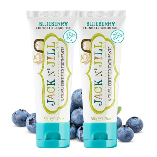 Jack N Jill Natural Toothpaste for Baby and Infants Fluoride Free Training Toothpaste 40 Xylitol BPA Free Blueberry 176