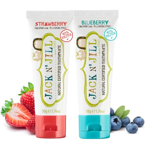 Jack N Jill Natural Toddler Toothpaste Fluoride Free Training Toothpaste for Toddlers 13 40 Xylitol BPA Free Strawberry