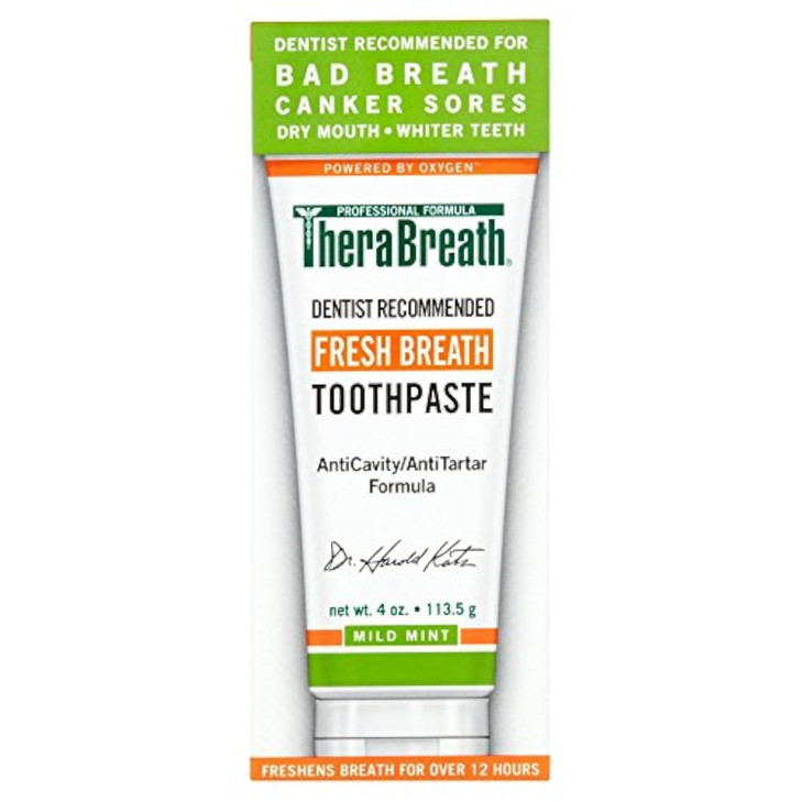 TheraBreath Fresh Breath Dentist Formulated 12Hour Toothpaste Mild Mint 4 Ounce Pack of 2 Packaging may vary