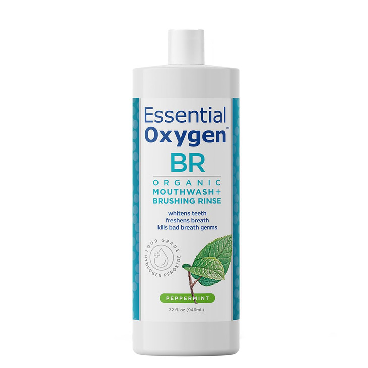 Essential Oxygen Certified BR Organic Brushing Rinse All Natural Mouthwash for Whiter Teeth Fresher Breath and Happier G