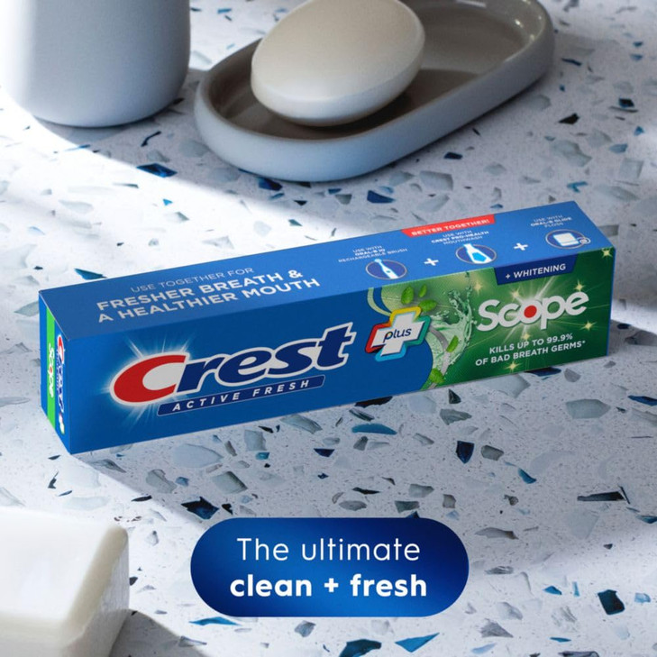 Crest Whitening Plus Scope Complete Active Fresh Whitening Toothpaste 55oz Toothpaste Sensitive Teeth Pack of 4