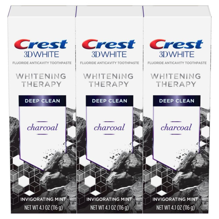 Crest Charcoal 3D White Toothpaste Whitening Therapy Deep Clean with Fluoride Invigorating Mint 41 Oz Pack of 3