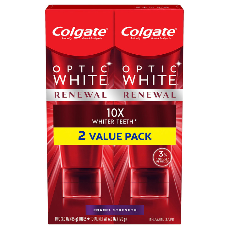 Colgate Optic White Renewal Teeth Whitening Toothpaste Enamel Strength 3 Oz Tube 2 Pack