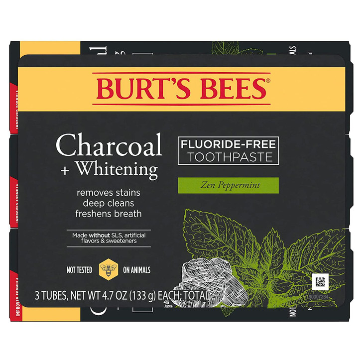 Burts Bees Toothpaste Natural Flavor Charcoal FluorideFree Toothpaste Zen Peppermint 47 oz Pack of 3