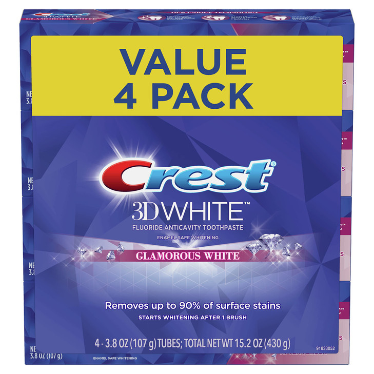 Crest Toothpaste 3D Glamorous White Mint Packaging May Vary 38 Oz Pack of 4