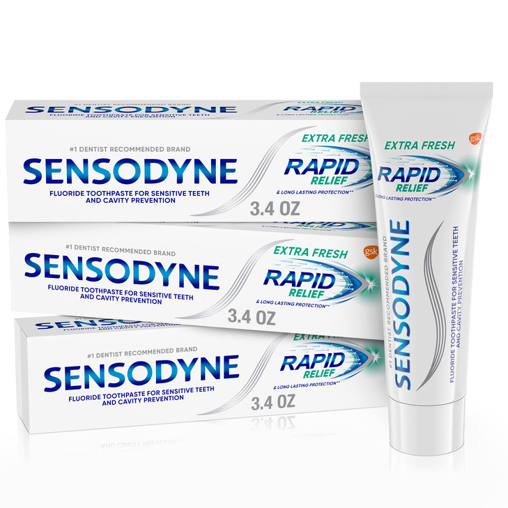 Sensodyne Rapid Relief Sensitive Toothpaste Extra Fresh 34 Ounces Pack of 3
