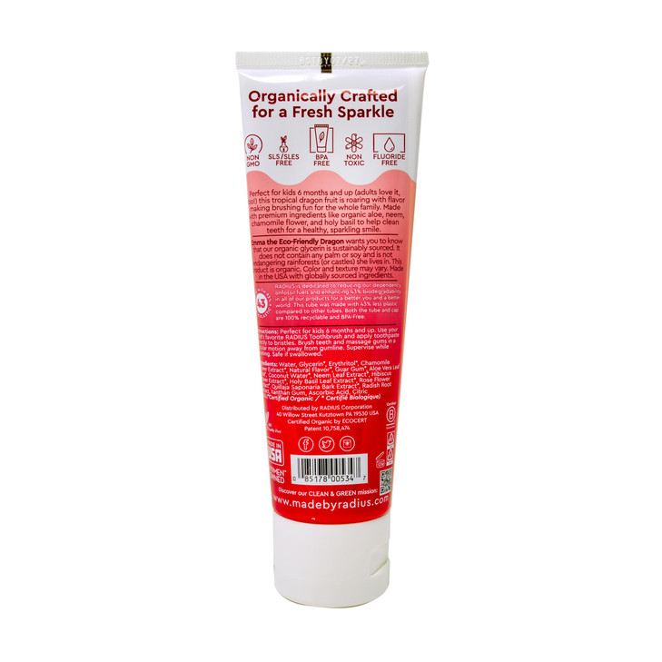 RADIUS USDA Organic Kids Toothpaste 3oz Non Toxic ChemicalFree GlutenFree Designed to Improve Gum Health for Childrens 6