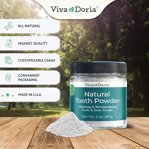 Viva Doria Natural Tooth Powder Remineralizing Natural Teeth Whitening Breath Freshener Refreshing Mint Flavor 3 Oz Glas