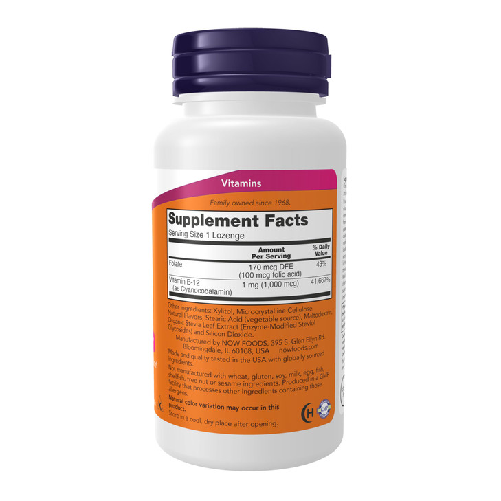NOW Foods Supplements, Vitamin B-12 1,000 mcg with Folic Acid, Nervous System Health*, 250 Chewable Lozenges online at globaldelivered