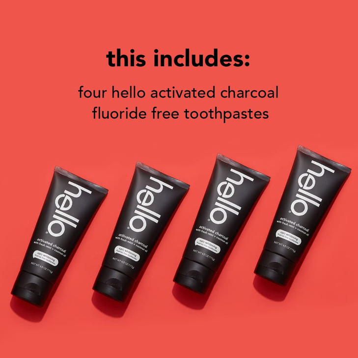 hello Activated Charcoal Epic Teeth Whitening Fluoride Free Toothpaste Fresh Mint and Coconut Oil Vegan SLS Free Gluten