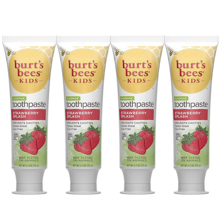 Burts Bees Kids Toothpaste Strawberry Flavor with Fluoride Strawberry Splash 47 oz Pack of 4