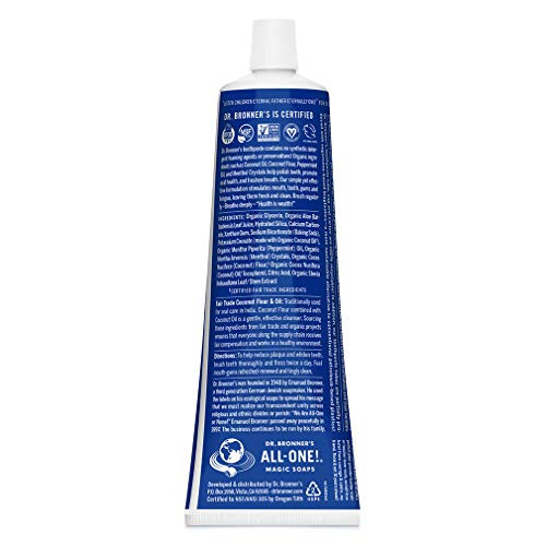 Dr Bronners AllOne Toothpaste Peppermint 5 ounce 70 Organic Ingredients Natural and Effective FluorideFree SLSFree Helps