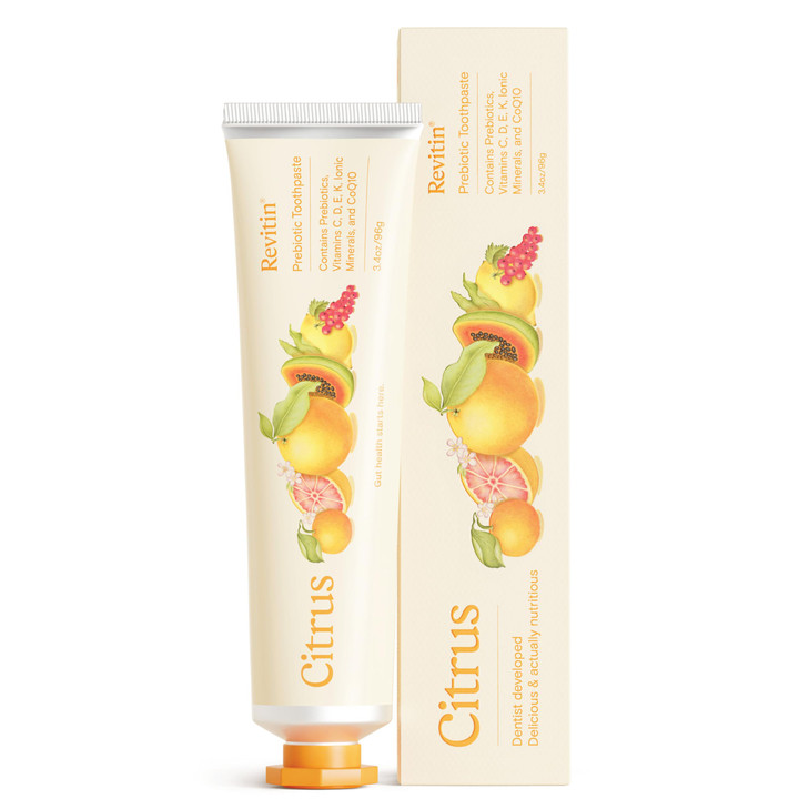 Revitin Toothpaste FluorideFree Prebiotic Citrus Tooth Gel No SLS Gluten Free Dye Free GMO Free No Sweeteners NonToxic K
