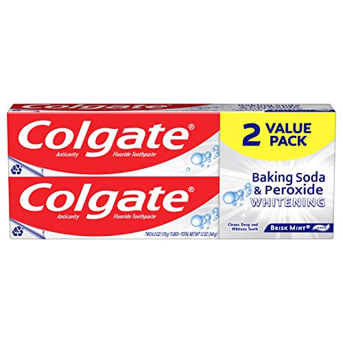 Colgate Baking Soda Peroxide Toothpaste Whitens Teeth Fights Cavities Removes Stains Brisk Mint 6 Ounce Pack of 2
