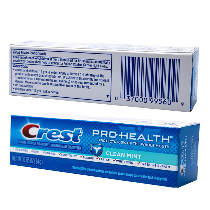 Crest 037000995609 ProHealth Clean Mint Toothpaste Smooth Formula 085 Oz Travel Size 24 Pack