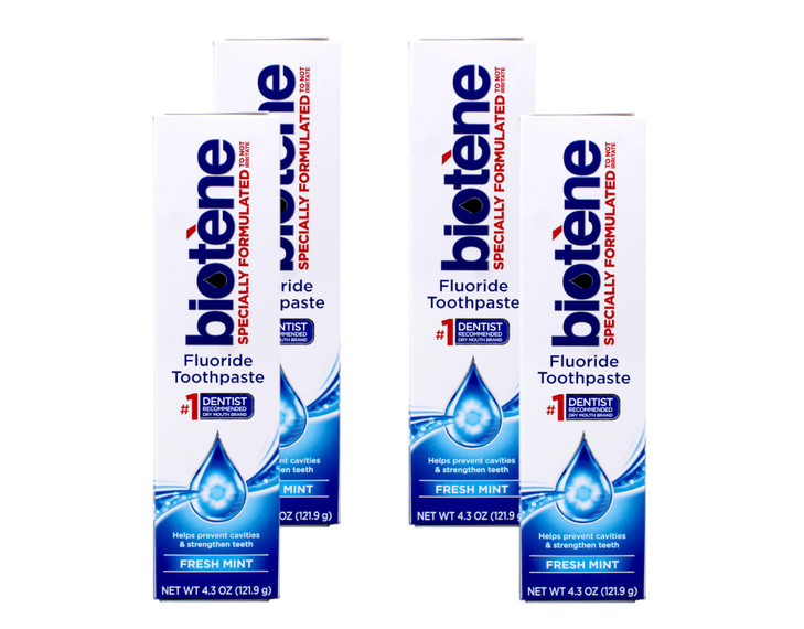 Biotene Fluoride Toothpaste Fresh Mint 43 oz Tubes Pack of 4