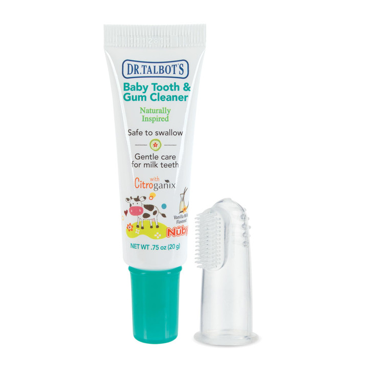 Dr Talbots Baby Toothpaste Naturally Inspired with Citroganix and Silicone Finger Gum Massager Vanilla Milk Flavor