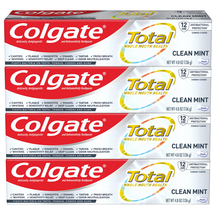 Colgate Total Toothpaste with Whitening Clean Mint 48 Ounce Pack of 4