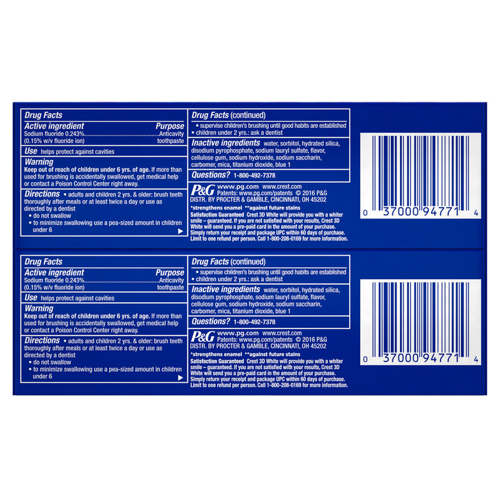 Crest 3D White Whitening Toothpaste Radiant Mint 35 Ounce Pack of 2