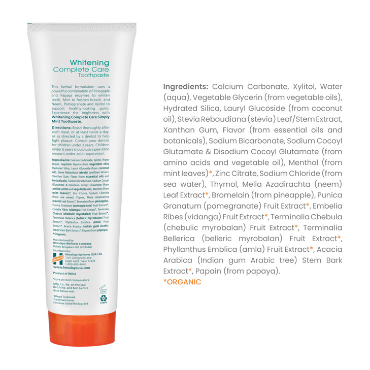 Himalaya Botanique Complete Care Whitening Toothpaste Simply Mint for a Clean Mouth Whiter Teeth and Fresh Breath 529 oz