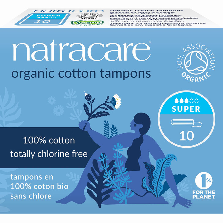 Natracare NonApplicator 100 Organic Cotton Tampons Super Totally Chlorine Free Biodegradable and Compostable 1 Pack 10 T