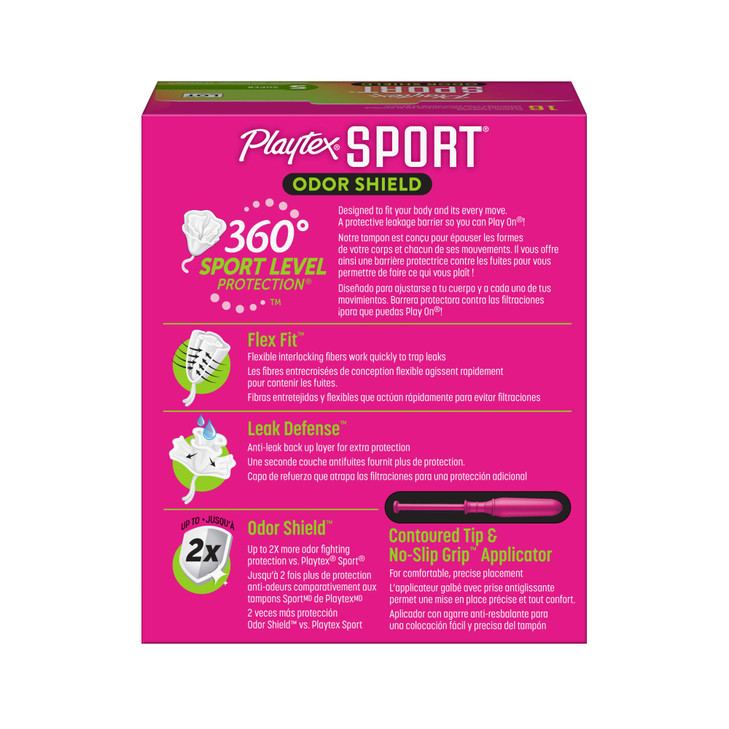 Playtex Sport Odor Shield Tampons Super Absorbency Unscented 16ct Super Tampons for Women Feminine Care Playtex Tampon w
