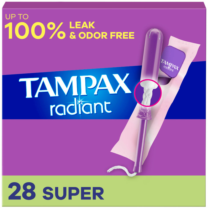 Tampax Radiant Tampons Super Absorbency With Leakguard Braid Unscented 28 Count