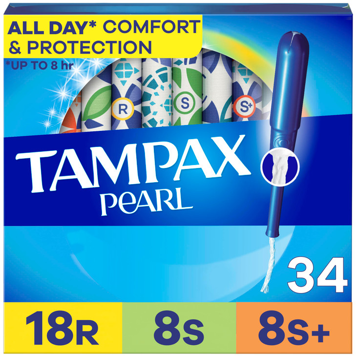 Tampax Pearl Tampons Multipack RegularSuper Plus Absorbency With Leakguard Braid Unscented 34 Count