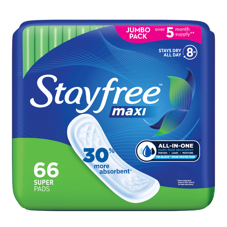 Stayfree Maxi Pads for Women Super 66 Count