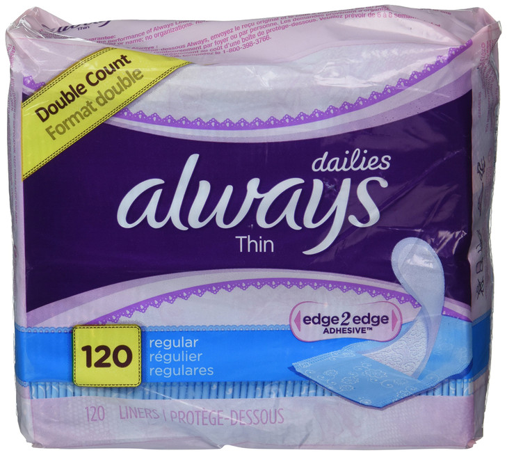 Always Dailies Regular Thin Unscented Pantiliners 60 Count Pack of 2 120 Total Count