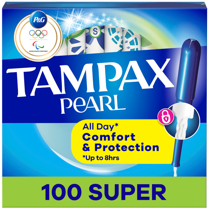 Tampax Pearl Tampons for Women with LeakGuard Braid Super Absorbency Unscented 100 Count 2 Packs of 50