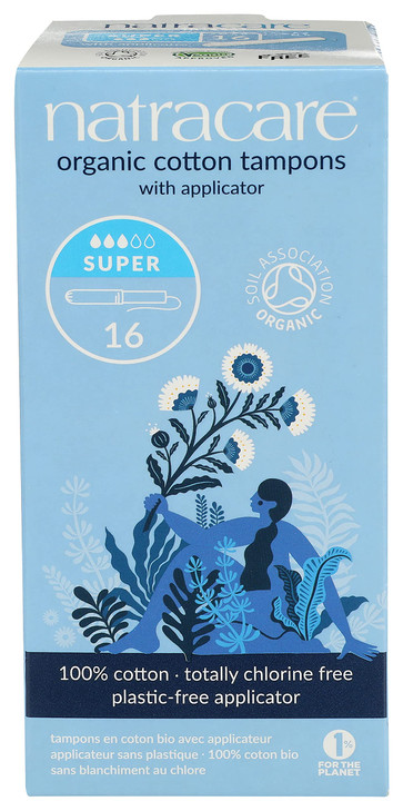 Natracare Organic Cotton Super Tampons with Cardboard Applicator Plastic Free Chlorine Free Biodegradable Compostable 16