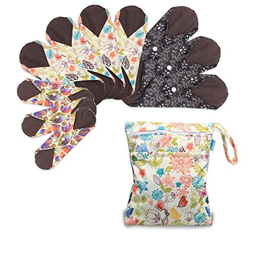 Teamoy 10Pcs Sanitary Pad Reusable Washable Cloth Menstrual PadsPanty Liners with Wet Bag SuperAbsorbent Soft and Comfor