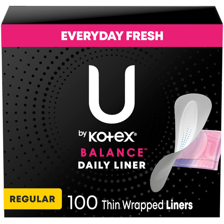 U by Kotex Balance Daily Panty Liners Wrapped Light Absorbency Regular Length 100 Count Packaging May Vary