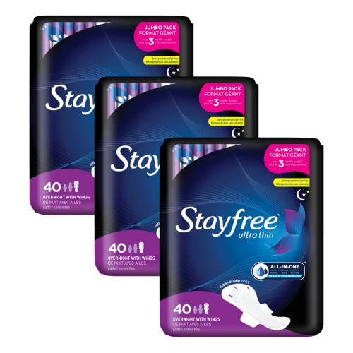 Stayfree Ultra Thin Overnight Pads with Wings For Women Reliable Protection and Absorbency of Feminine Moisture Leaks an