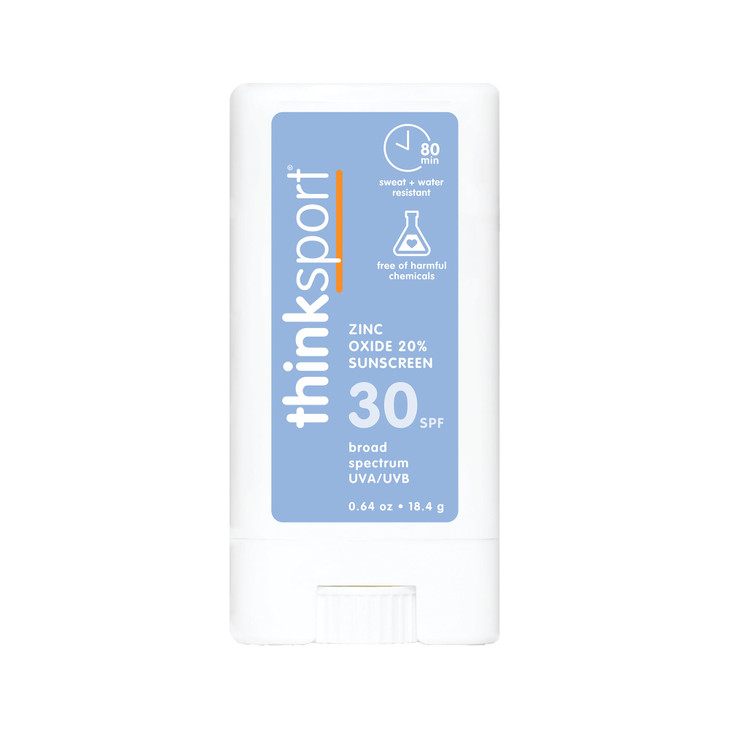 Thinksport SPF 30 Sport Sunscreen Stick with Zinc Oxide 064 oz Safe Natural Water Resistant Sunscreen Stick Mineral UVAU