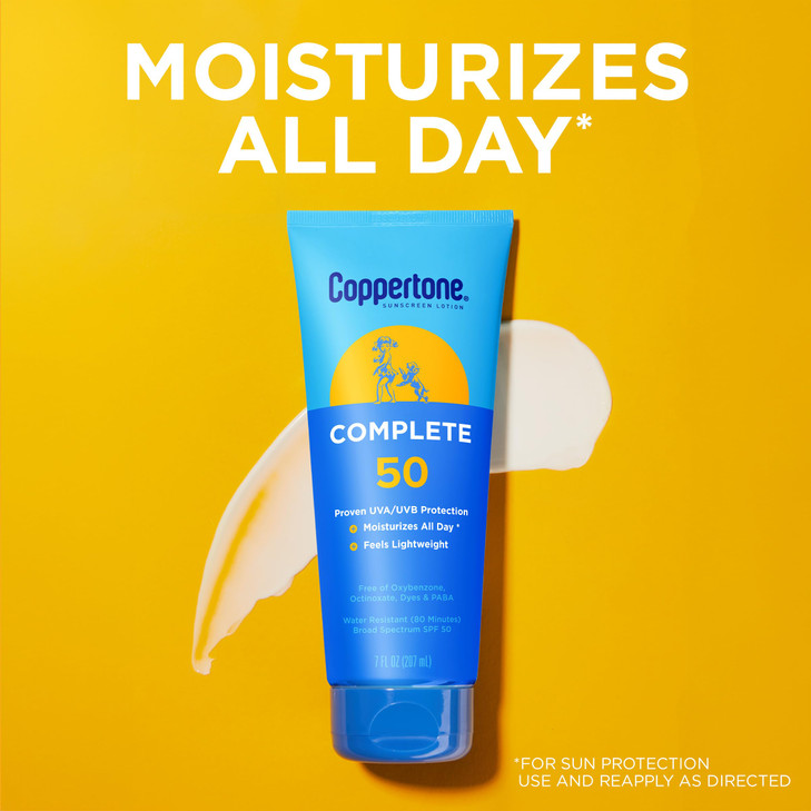 Coppertone Complete Sunscreen Lotion SPF 50 Face and Body Sunscreen Lightweight Water Resistant 7 Fl Oz