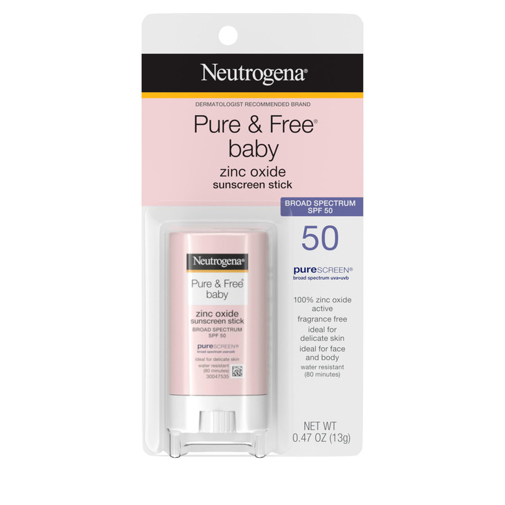 Neutrogena Pure Free Baby Mineral Sunscreen Stick with Broad Spectrum SPF 50 Zinc Oxide WaterResistant Hypoallergenic Pa