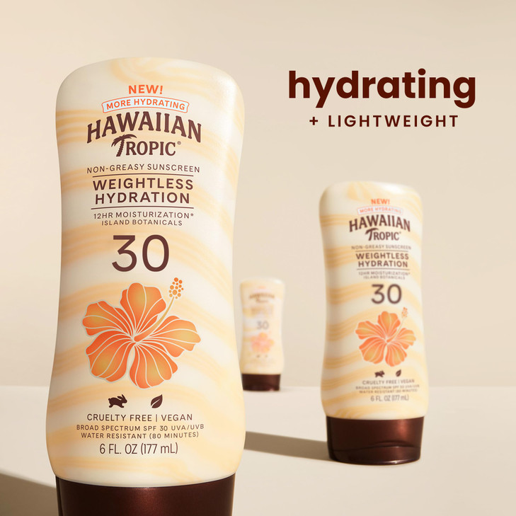 Hawaiian Tropic Weightless Hydration Lotion Sunscreen SPF 30 6oz Oil Free Broad Spectrum Oxybenzone Free Body Sunscreen