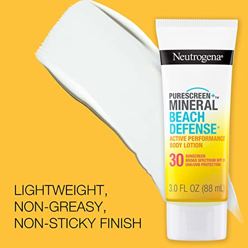 Neutrogena Purescreen Mineral Beach Defense Active Performance Body Lotion Sunscreen with Broad Spectrum SPF 30 Quick Dr