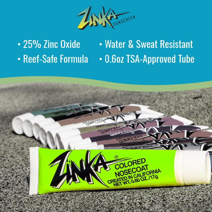 Zinka Colored Zinc Oxide Sunblock High Zinc Formula for Nose and Face Water Sweat Resistant Neon Green