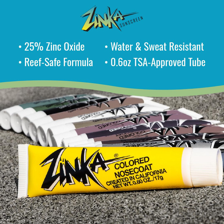 Zinka Colored Zinc Oxide Sunblock High Zinc Formula for Nose and Face Water Sweat Resistant Yellow